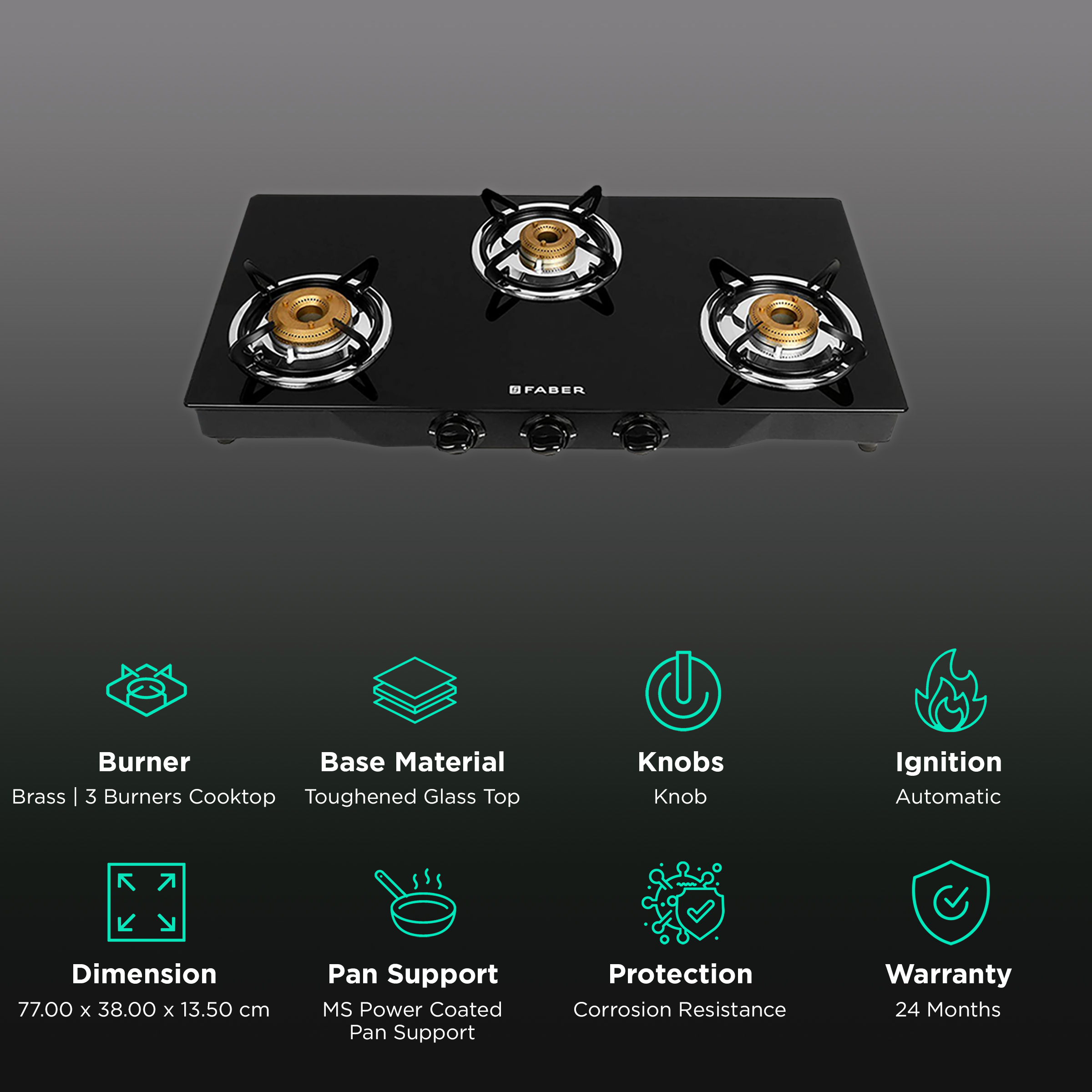 Buy Faber JUMBO 3BB BK AI Toughened Glass Top 3 Burner Automatic